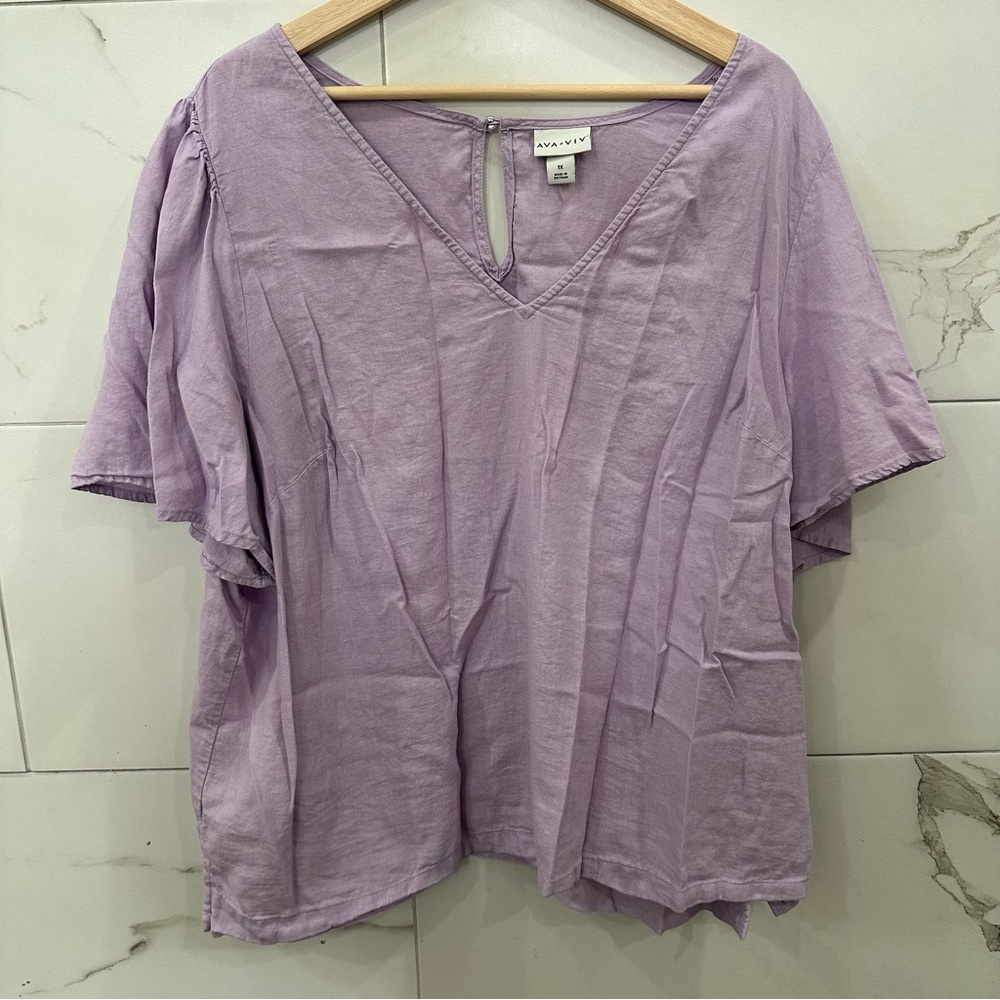 Ava & Viv Women's Purple Linen V-Neck Top